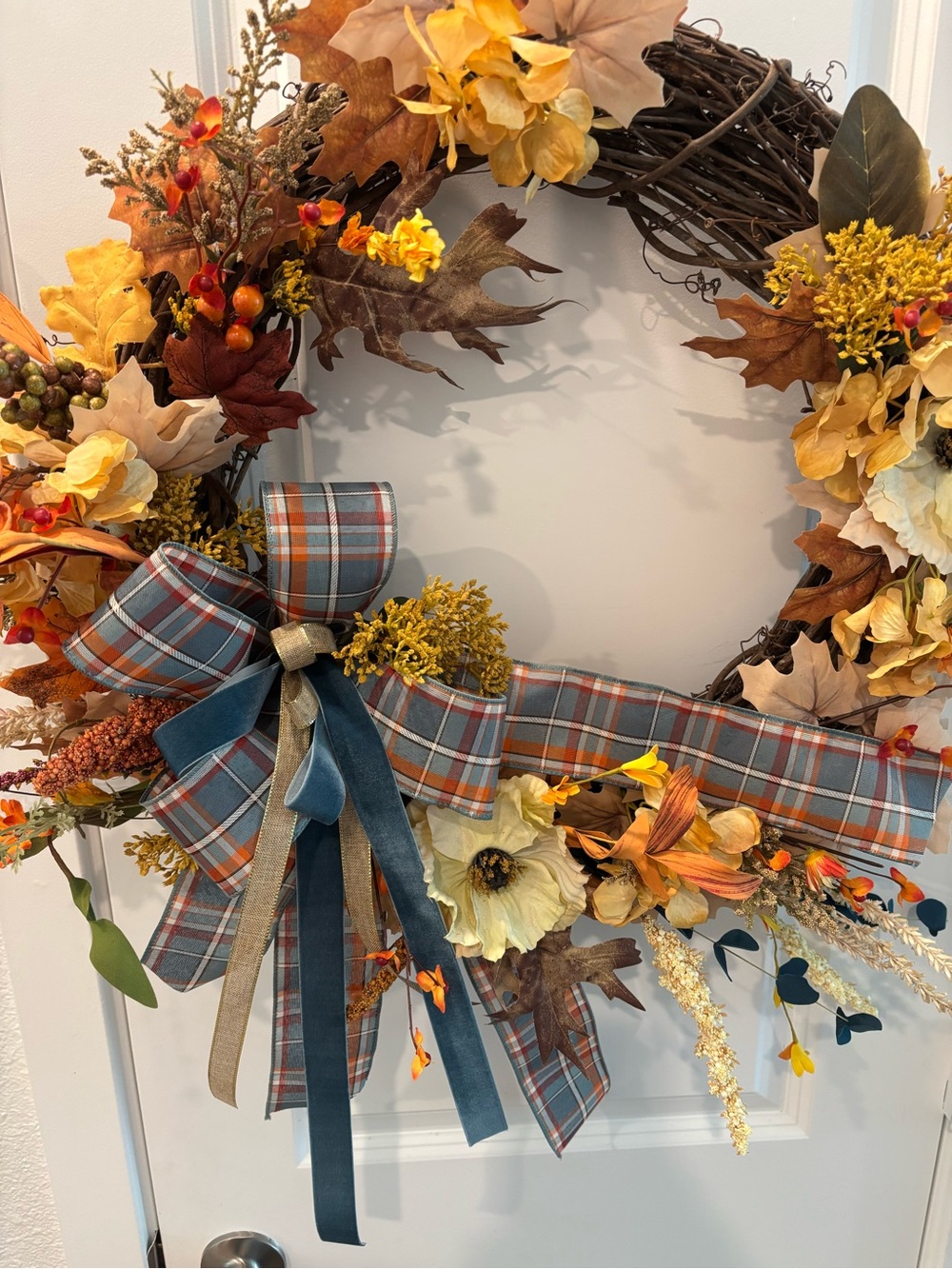 Fall Door Neural Wreath Handmade Creams Blues Custom Design Final Sale